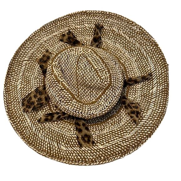 Stylish Woven Floppy Hat with Leopard and Bead Accents EUC - Picture 1 of 10